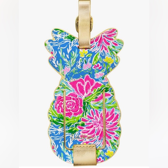 Lilly Pulitzer Pineapple Luggage Tag Vegan Leather Bunny Business Pattern - Picture 2 of 5
